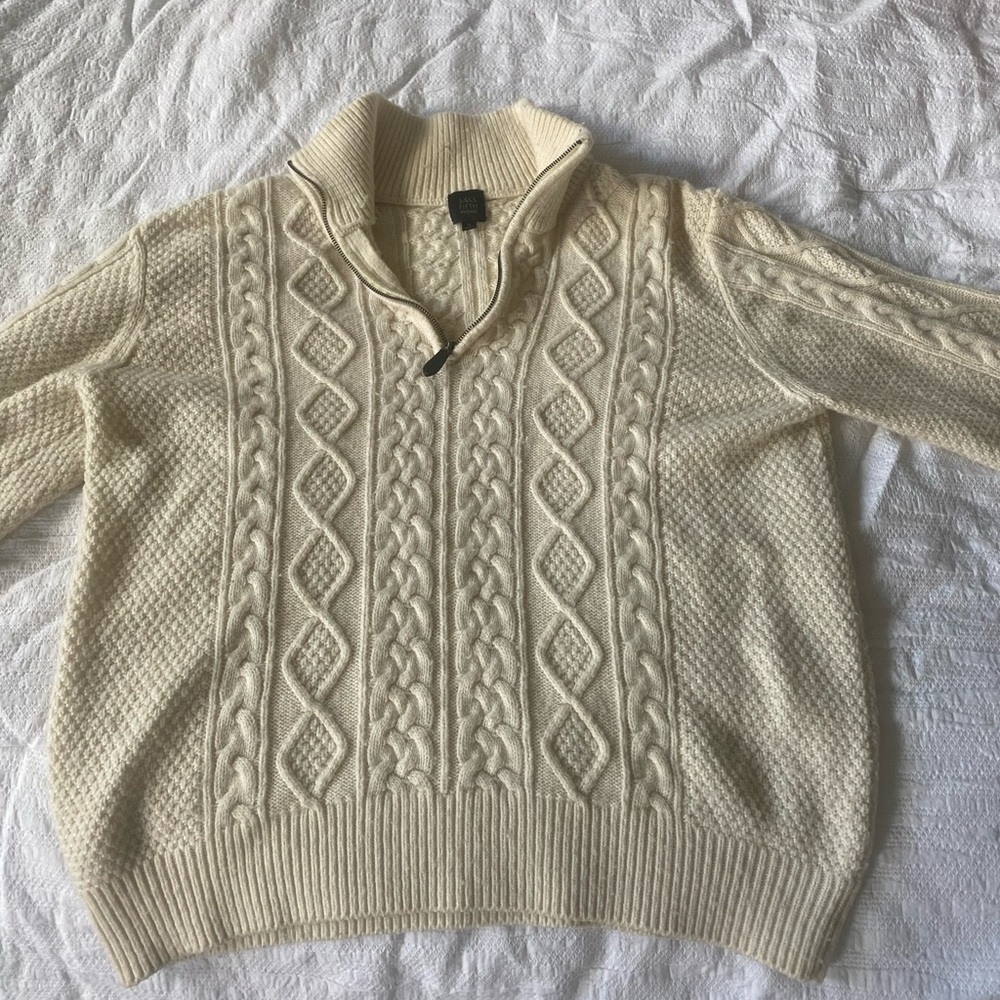 Saks Fifth Avenue Cream Cable Knit Quarter Zip Pullover Small